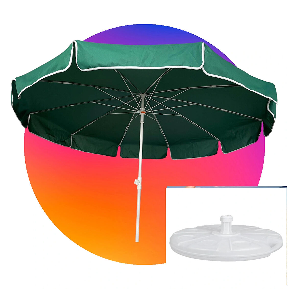 Zeyycamping Kalın Kumaş 200 cm Plaj Bahçe Balkon Teras Kamp Şemşiye + Taşıma Çantası +22 Litre Bidon