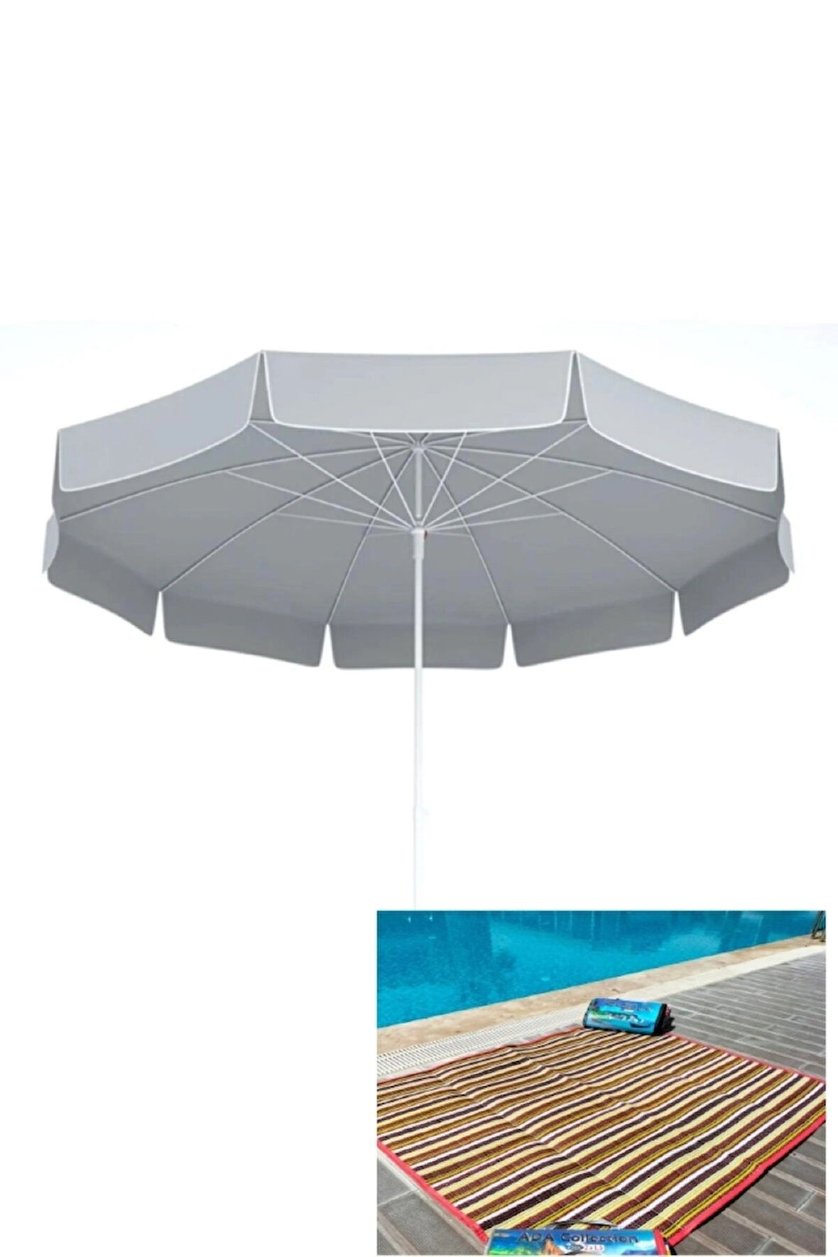 Zey Camping 200 cm Plaj Balkon Bahçe Teras Deniz Şemşiyesi + Taşıma Çantası + 2x1.5 Metre Hasır