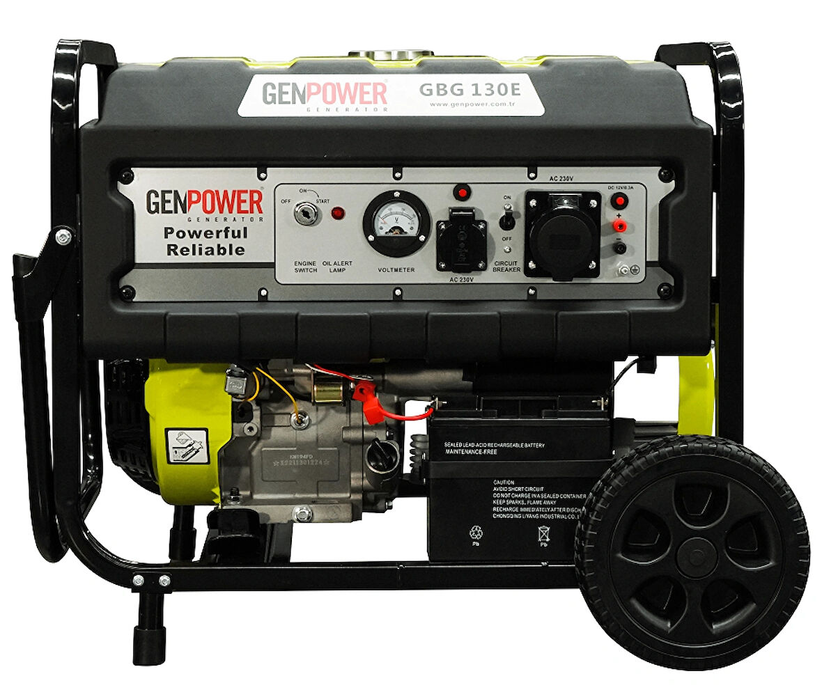 Genpower GBG 130 E Model 13 kVA, Benzinli, İpli/Marşlı, Tekerlekli, Monofaze ( 220 Volt) Portatif Jeneratör