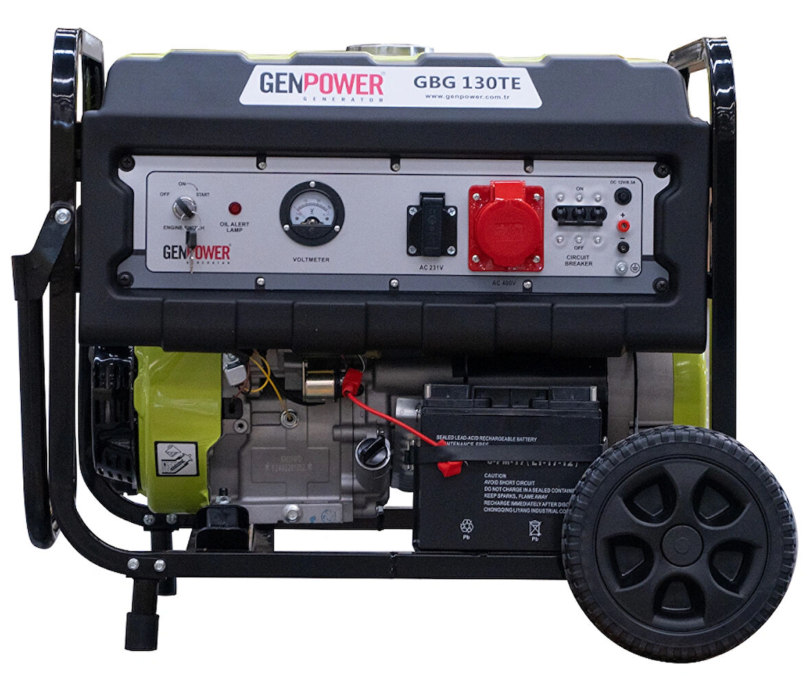 Genpower GBG 130 TE Model 13 Kva Benzinli ,İpli/Marşlı Tekerlekli Trifaze (380 Volt) Portatif Jeneratör