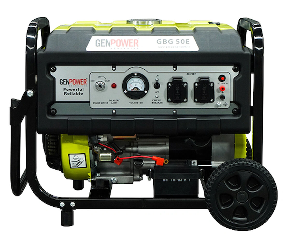 Genpower GBG 50 E Model 5 kVA, Benzinli, İpli/Marşlı, Tekerlekli, Monofaze ( 220 Volt) Portatif Jeneratör