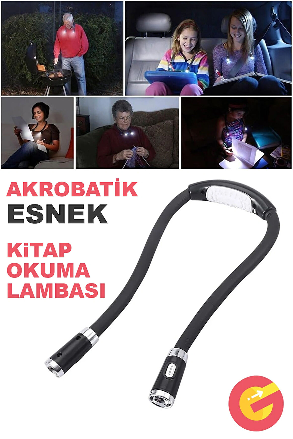 GüncelÇarşı Akrobatik LED Esnek Boyun Kitap Okuma Işığı Çalışma Lambası Pille Çalışan, Piller Dahil Değildir