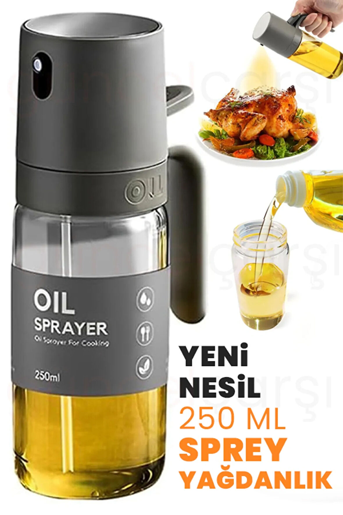GüncelÇarşı 250 ml Yeni Nesil Sprey Yağdanlık Airfryer Çok Amaçlı Yağ Püskürtücü Yağlık Sosluk Sirkelik Limonluk