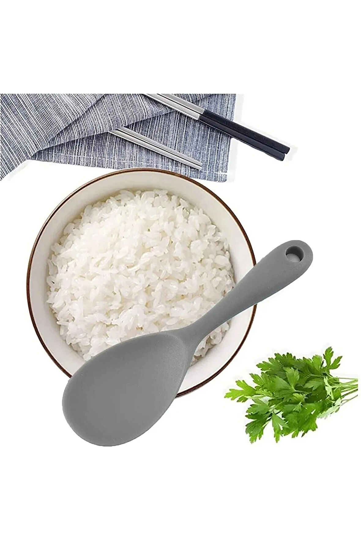 İvory silikon geniş pilav kaşığı (22.5cm) gri