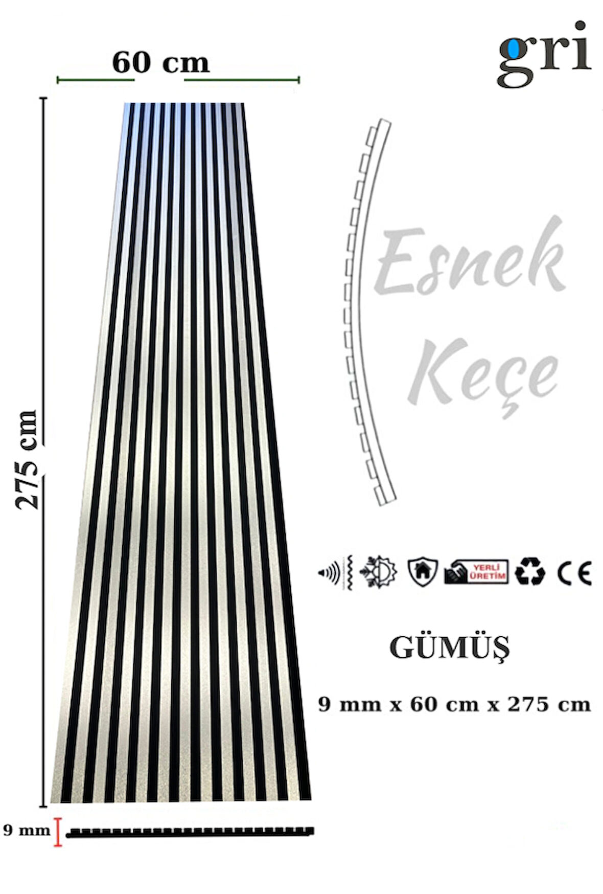 GÜMÜŞ AHŞAP AKUSTİK LAMBİRİ PANEL 60X275 9MM