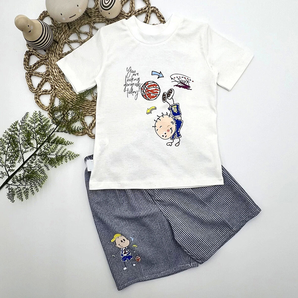 1-2-3 Yaş Topçu Erkek Çocuk Baskılı Şortlu Kısa Kollu Tişört 2li Erkek Bebek Takımı Lacivert