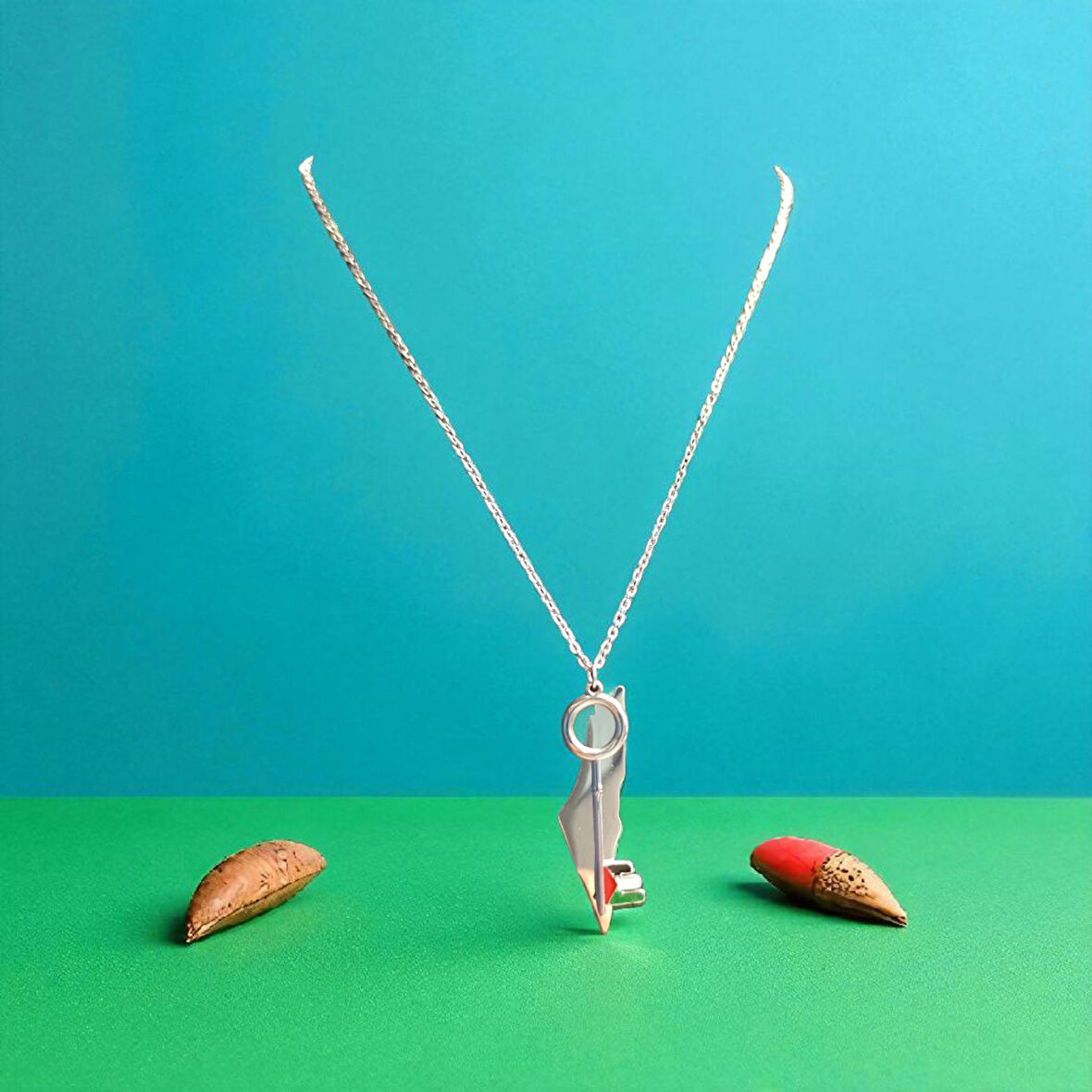 Filistin Harita Anahtar Model Özel Tasarım Çelik Kolye