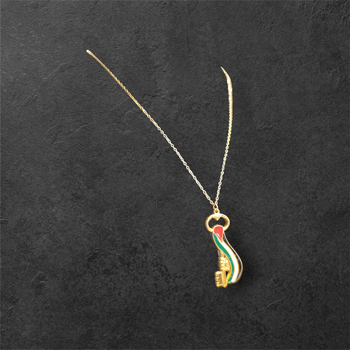 Filistin Bayraklı Özel Tasarım Çelik Kolye Altın Rengi