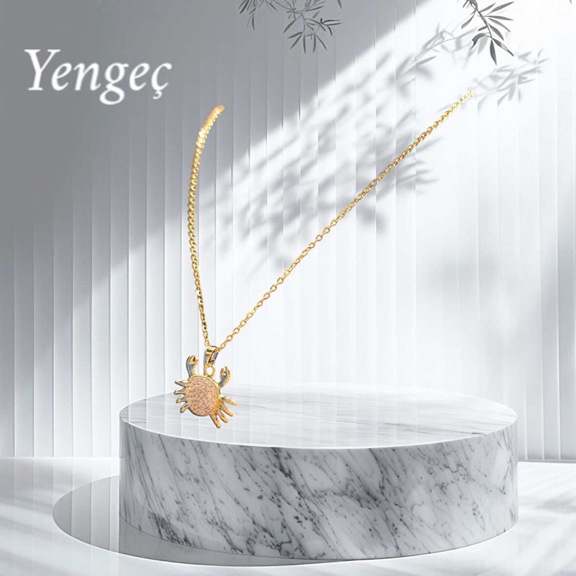 Yengeç Burcu Kolye – Altın Renk Zincirli Burç Figürlü Taşlı Özel Tasarım Takı
