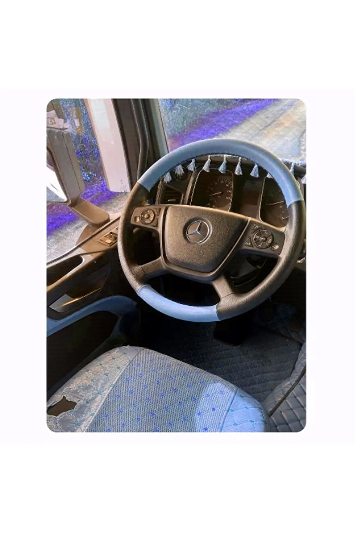 DİKİŞLİ DİREKSİYON KILIFI GRİ SİYAH DERİ SİYAH DİKİŞLİ MERCEDES TIR KAMYON İÇİN