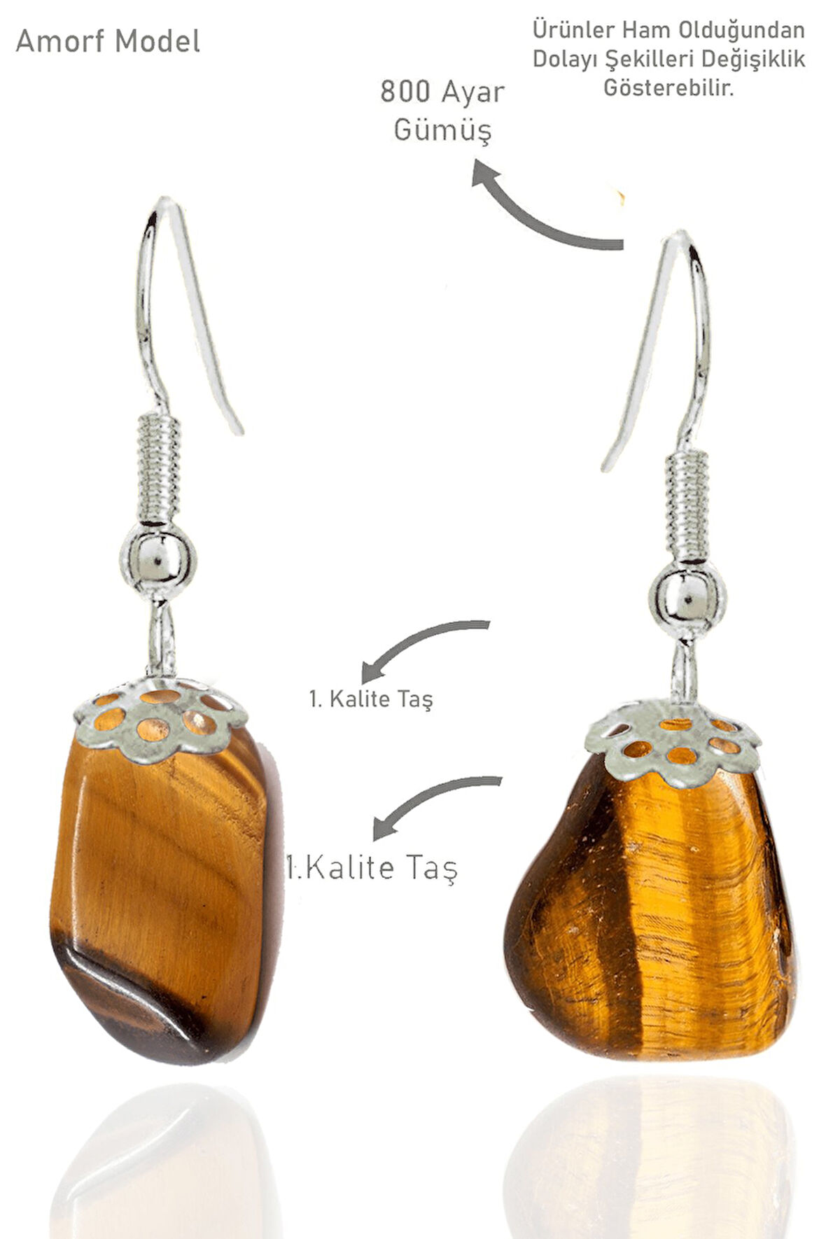 Sertifikalı Amorf Model Ham Kaplan Gözü Taşı Küpe