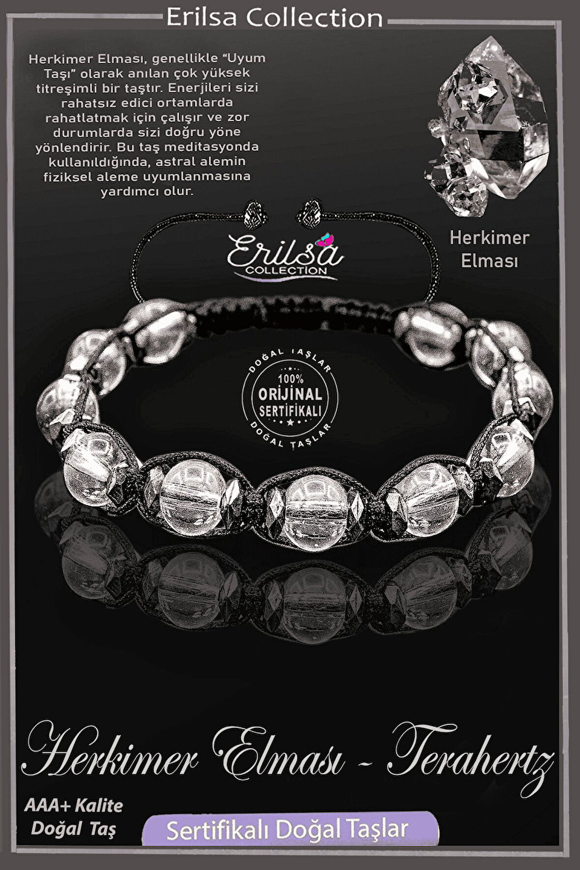 Sertifikalı Terahertz - Herkimer Elması Bileklik - Herkimer Diamond