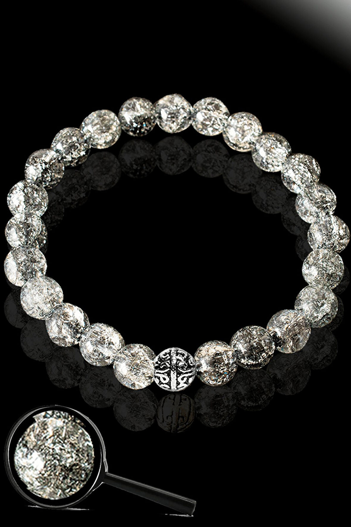 Sertifikalı Dağ Kristalı Gri Necef Taşı Bileklik - Gümüş Aparatlı