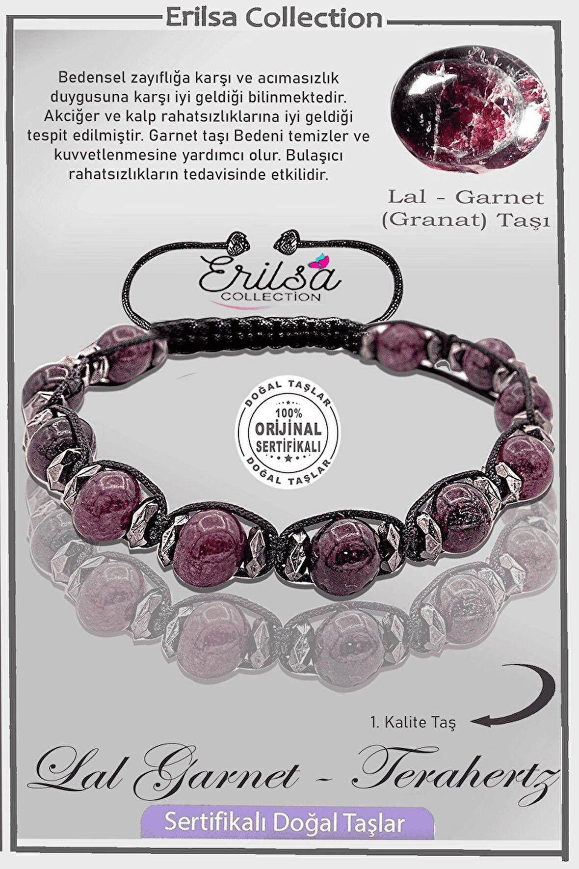 Sertifikalı AAA+ Gerçek Terahertz - Lal - Garnet - Granat Taşı Bileklik