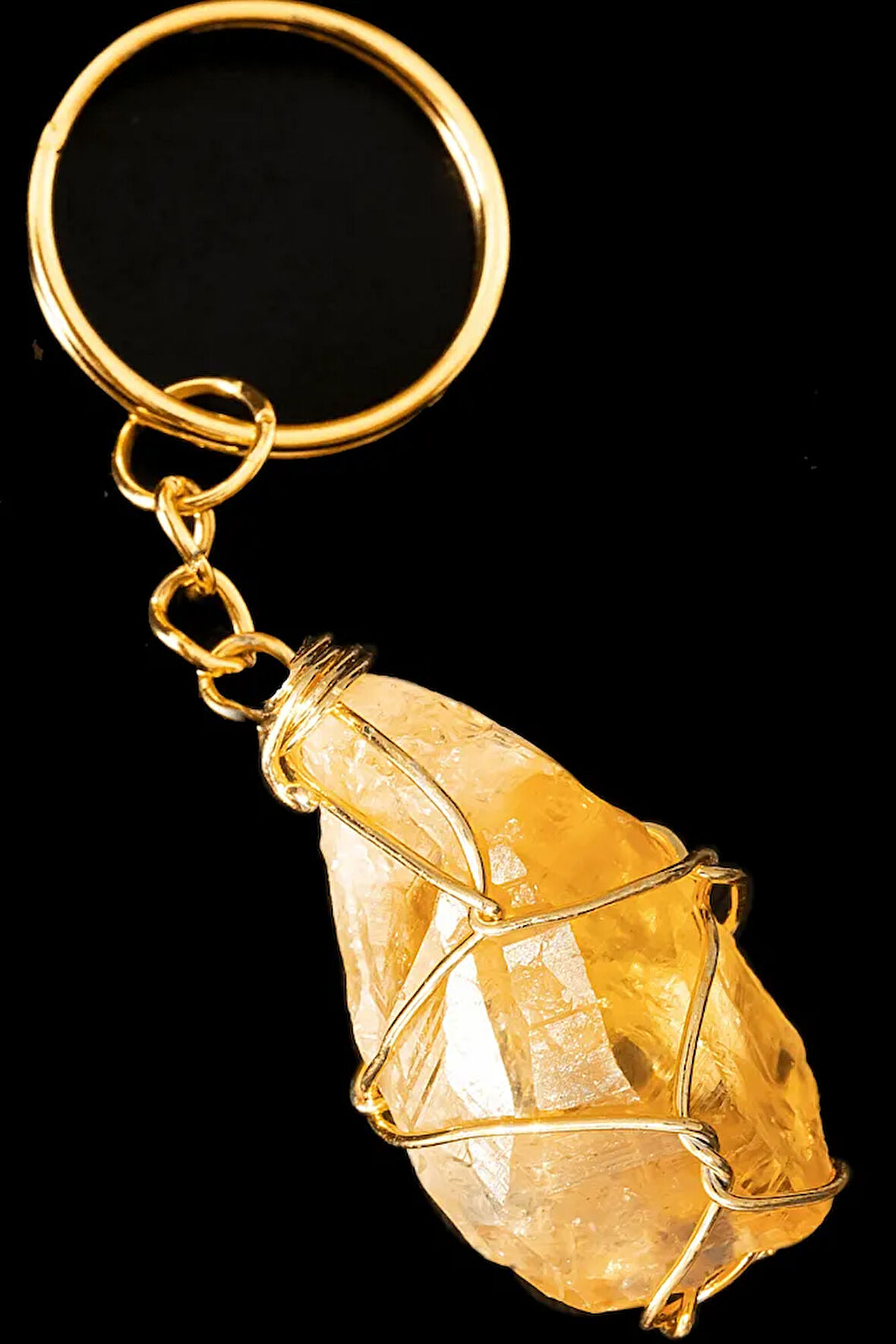 Sertifikalı Tel Sargılı Ham İşlenmemiş Sitrin Taşı Anahtarlık