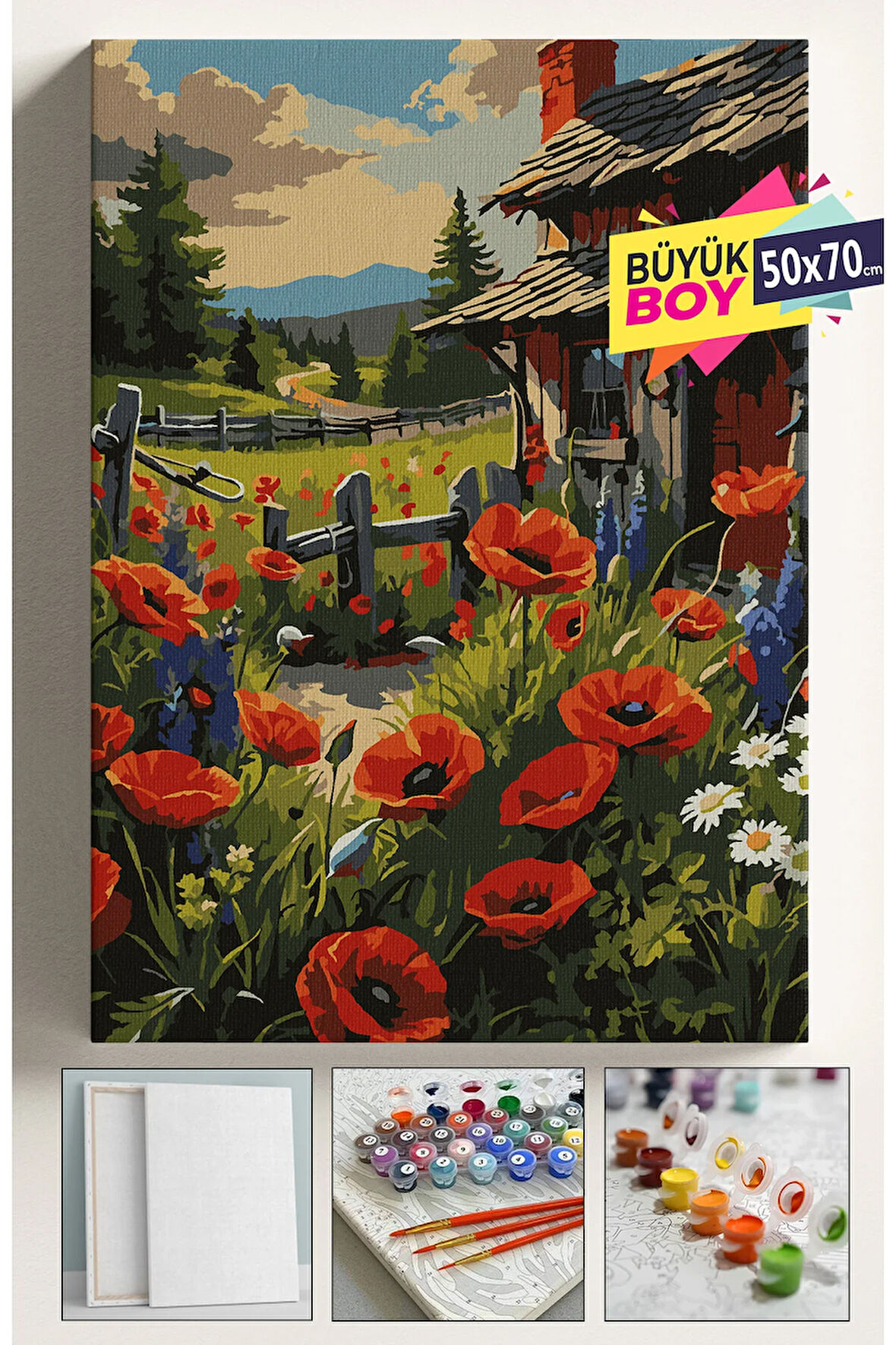 Sayılarla Boyama Seti Numaralı Tuval Fırça Boya Dahil Kasnaklı Set 50x70 Cm - GELİNCİK EVİ