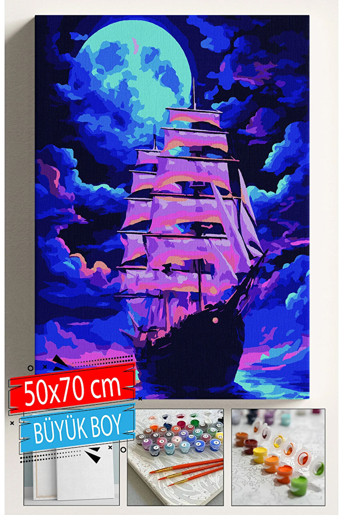 Sayılarla Boyama Seti Numaralı Tuval Fırça Boya Dahil Kasnaklı Set 50x70 Cm - GEMİ