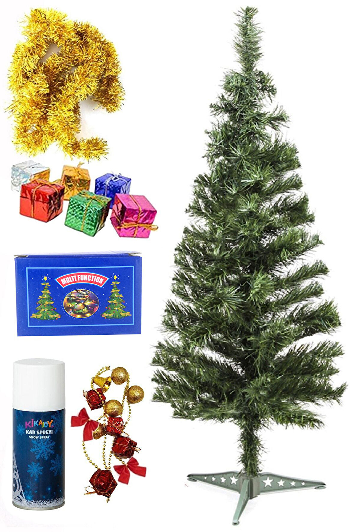 Yılbaşı Çam Ağaç Seti Ve Yılbaşı Süsleri Paketi Spreyli 90 cm Set