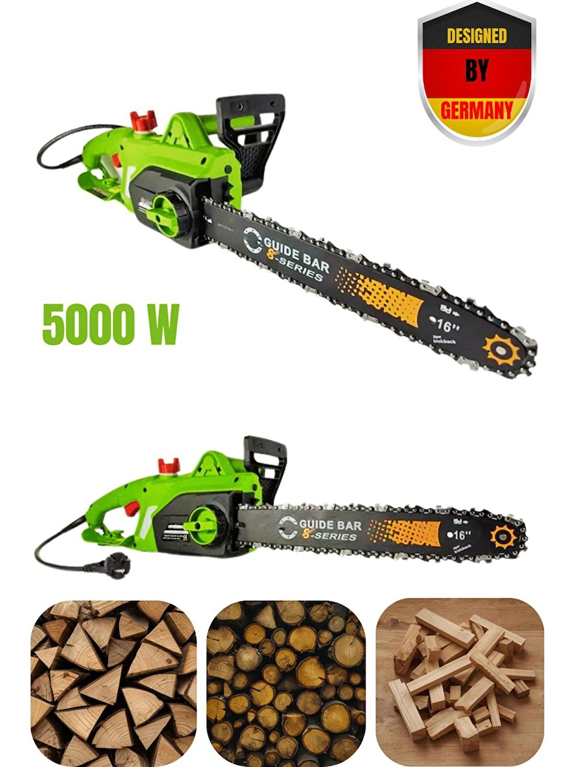Profesyonel Alman Tasarımı Yeni Nesil 5000 W Elektrikli Zincirli Ağaç Odun Kesme Budama Testeresi Motoru