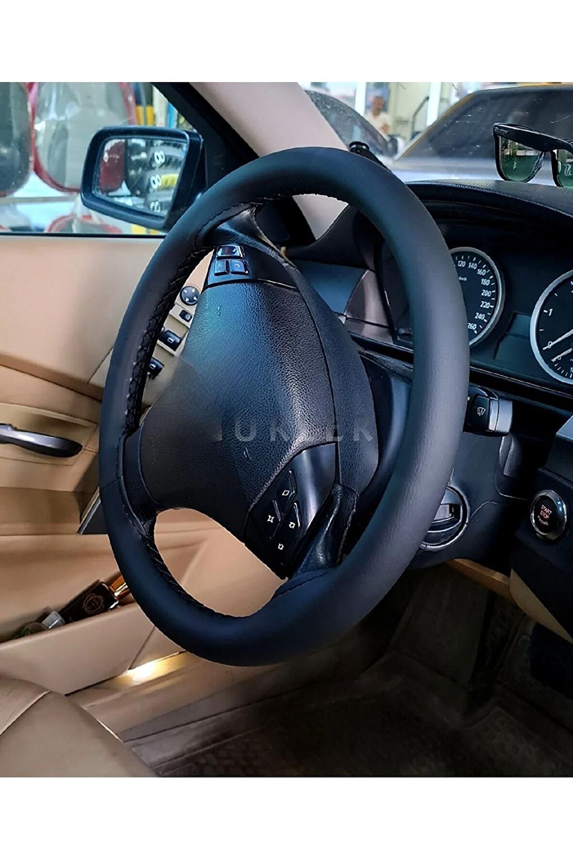 Dikmeli Direksiyon Kılıfı Bmw 520 Uyumlu Soft Esnek Kokusuz Siyah Ipli-(38×10.5CM)