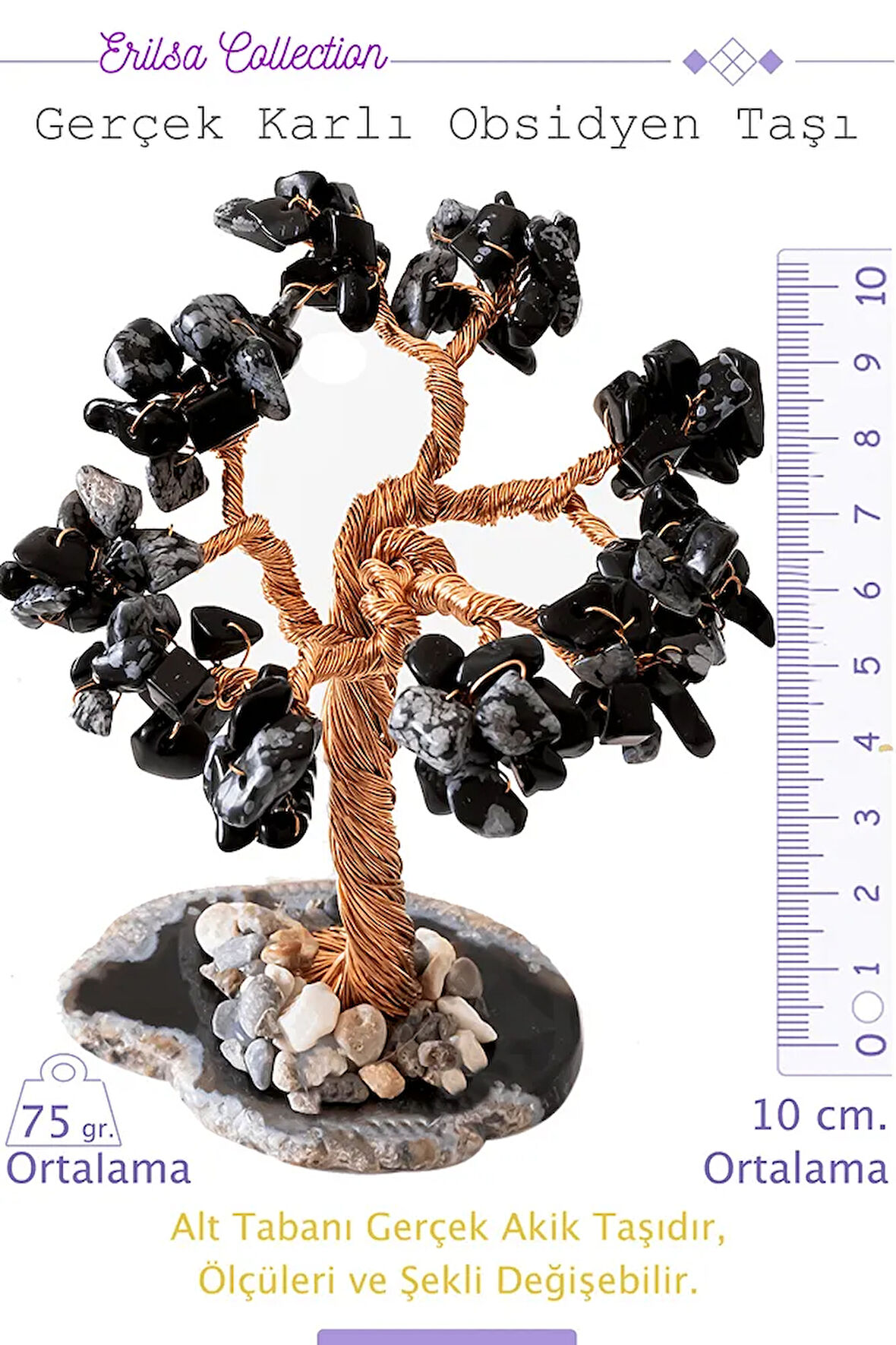 Sertifikalı Gerçek Karlı Obsidyen Taşı Ağaç - Akik Plakalı