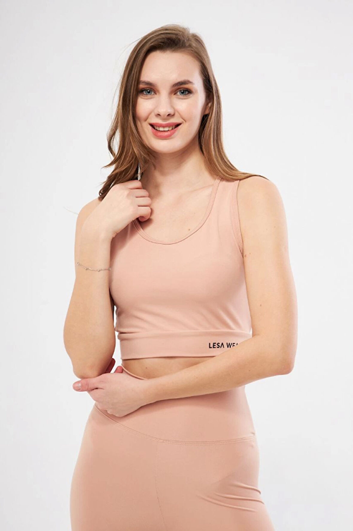 GETİCARET Kolsuz Sporcu Baskılı Crop - Bej