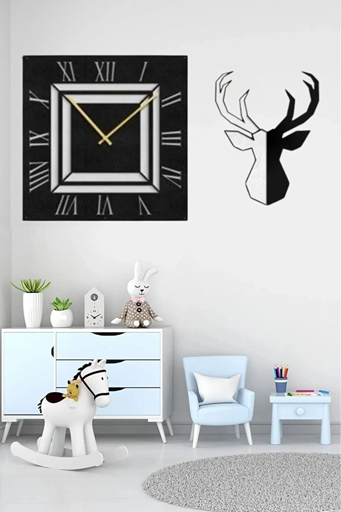 DİKDÖRTGEN VE ROMA RAKAMLI DUVAR SAAT+ GEYİK