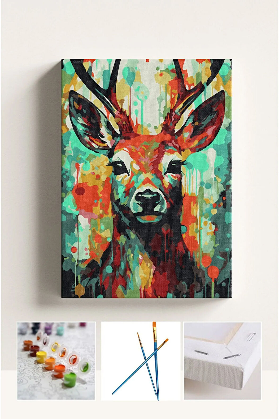 Sayılarla Boyama Çerçeveli Hobi Seti Numaralı Tuval GEYİK Fırça Boya Dahil Kasnaklı 40X50 Cm