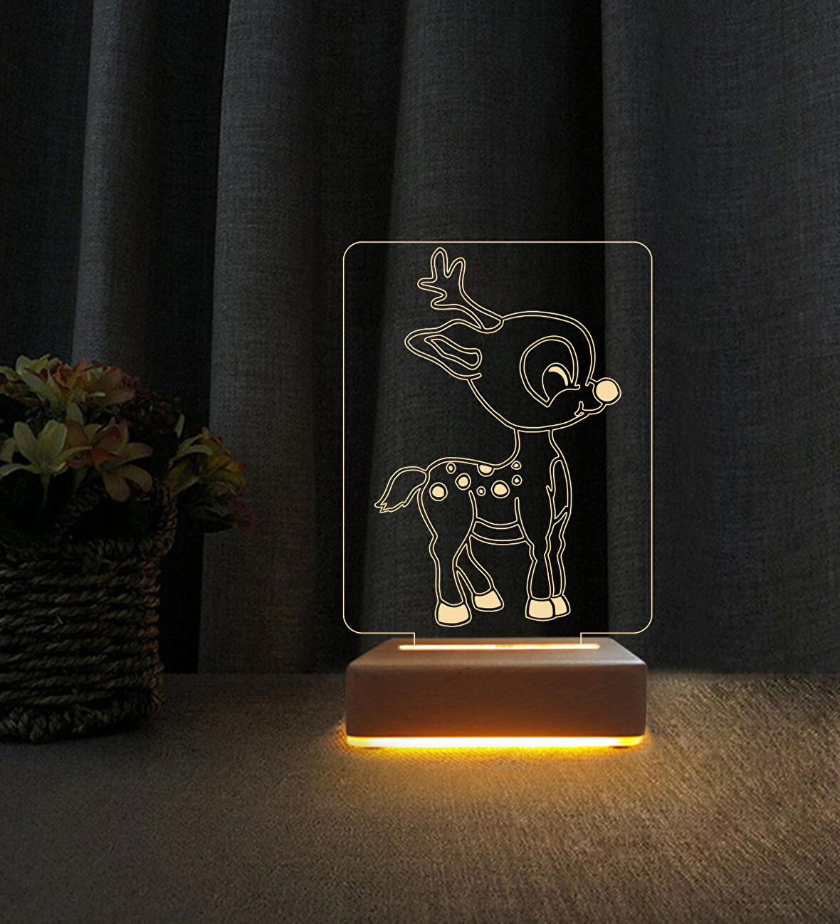 Yavru Geyik Lamba  3d Led Masa Lambası Doğum Günü  Hediyesi Lamba