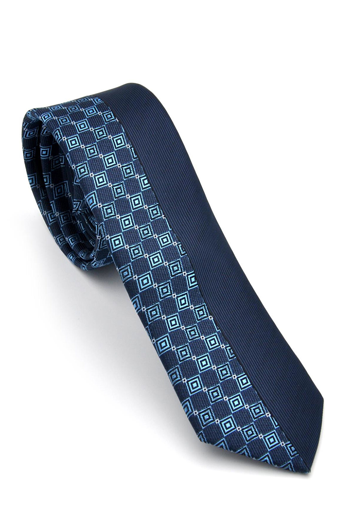 Mavi ve Lacivert Pano Desenli Dokuma Kumaş Slim Fit Kravat // KPK014