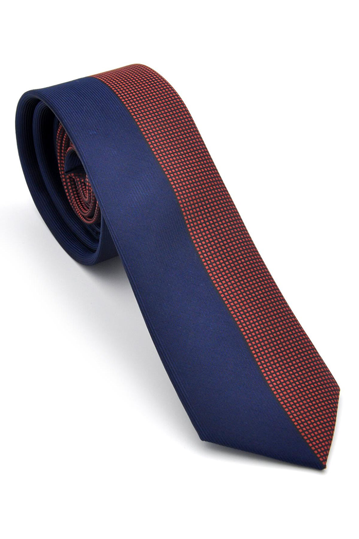 Bordo ve Lacivert Pano Desenli Dokuma Kumaş Slim Fit Kravat // KPK015