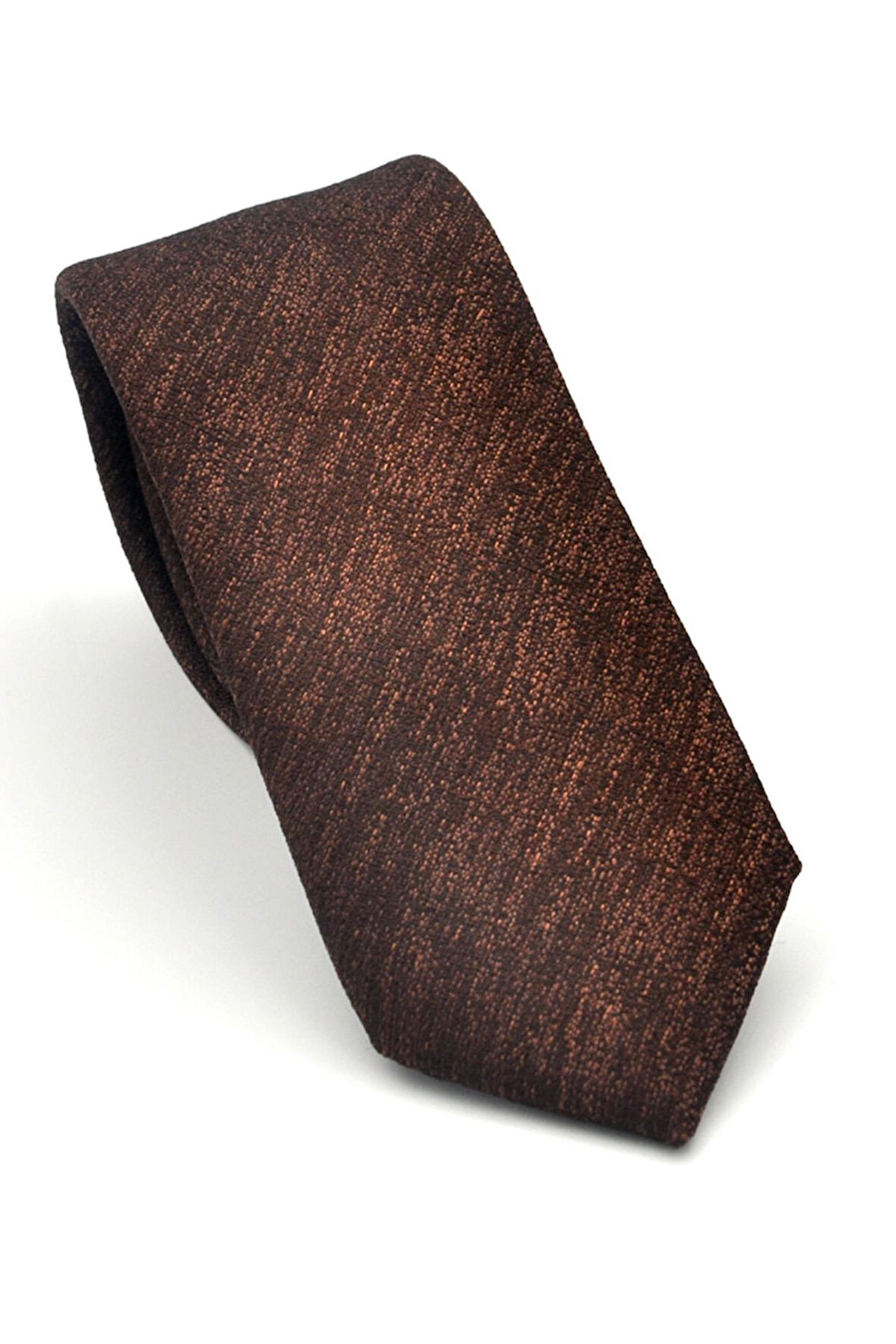Bej Kırcıllı Desenli Koyu Kahverengi Dokuma Kumaş Mendilli Slim Fit Kravat // SDK-2501-6