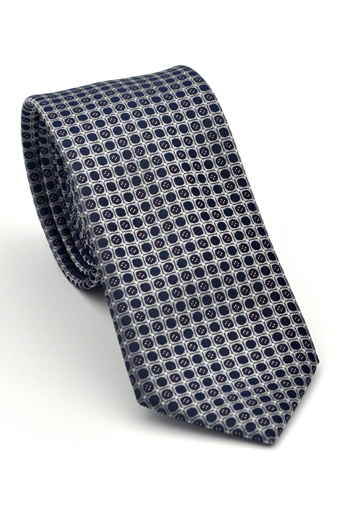 Füme Karışık Desenli Gri Dokuma Kumaş Mendilli Slim Fit Kravat // SDK-2502-4