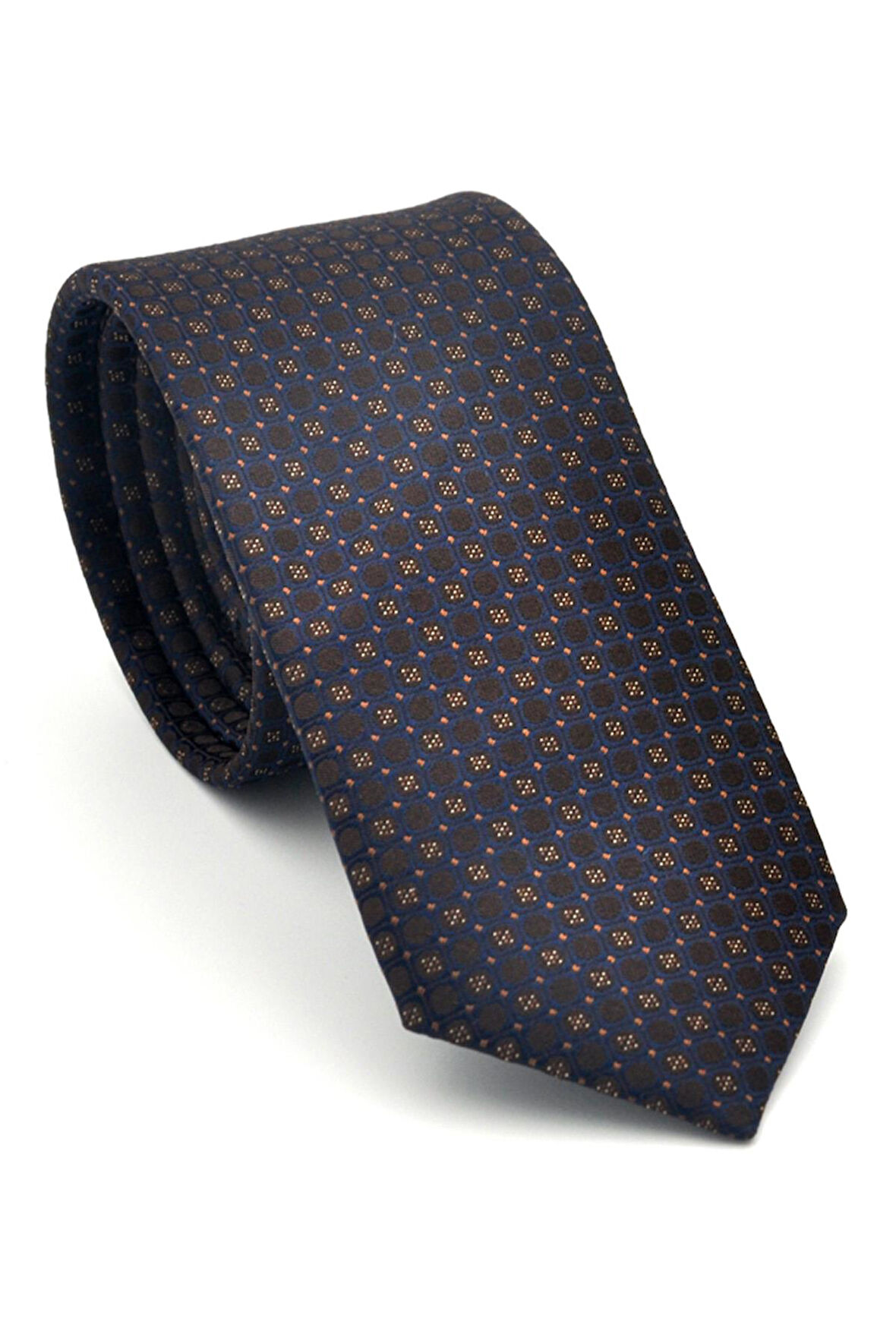 Bej Karışık Desenli Kahverengi Dokuma Kumaş Mendilli Slim Fit Kravat // SDK-2502-5