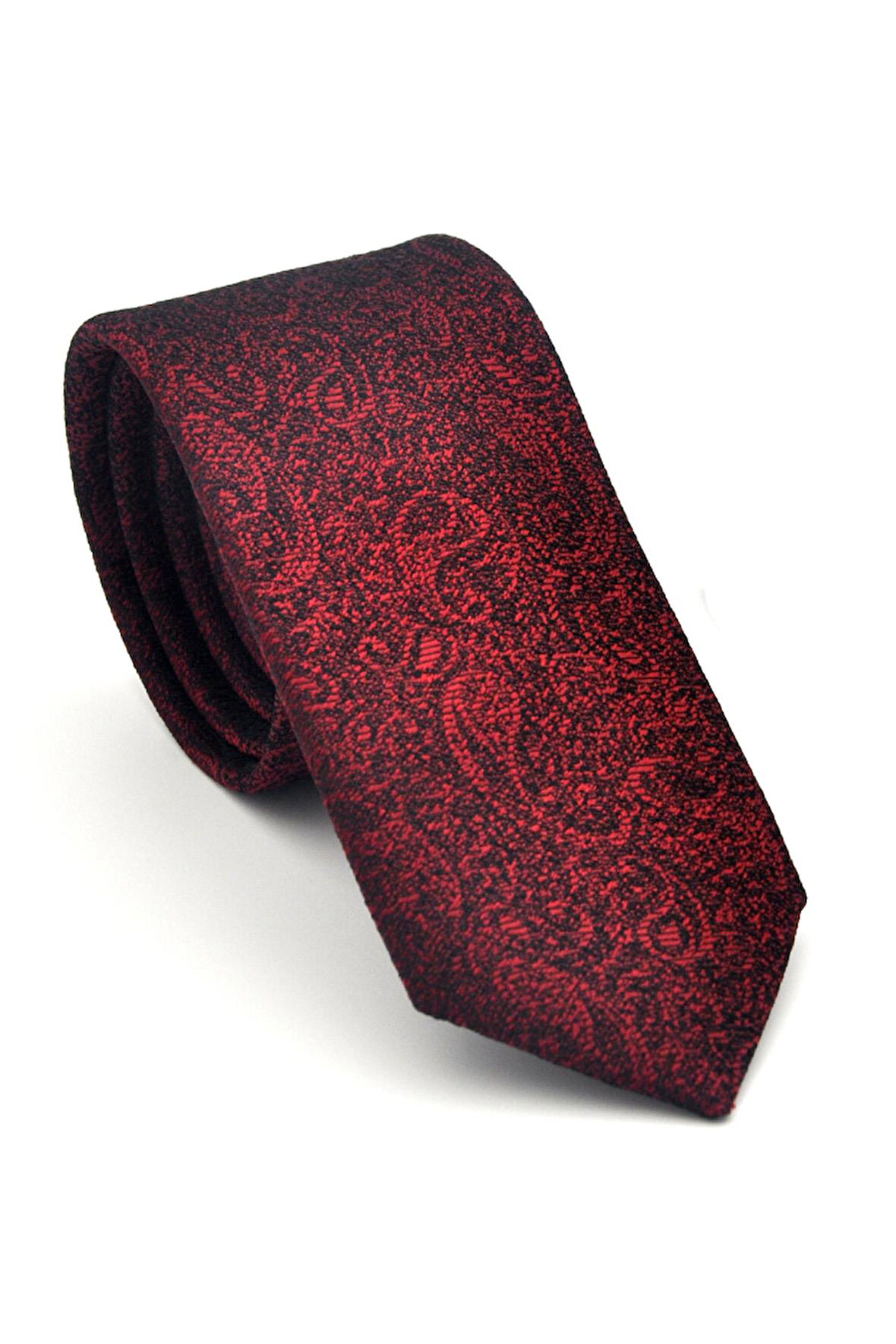 Şal Desenli Bordo Dokuma Kumaş Mendilli Slim Fit Kravat // SDK-2508-3