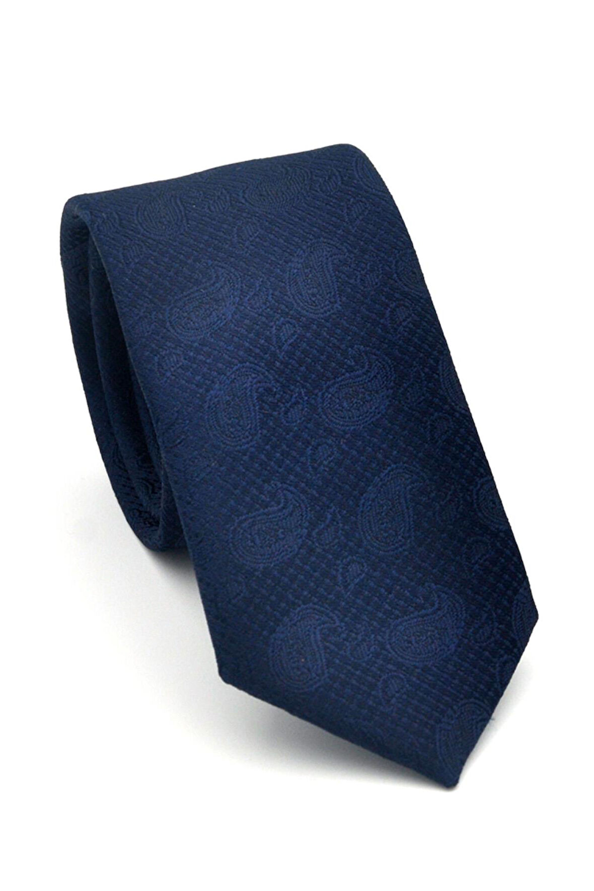 Şal Desenli Lacivert Dokuma Kumaş Mendilli Slim Fit Kravat // SDK-2509-1