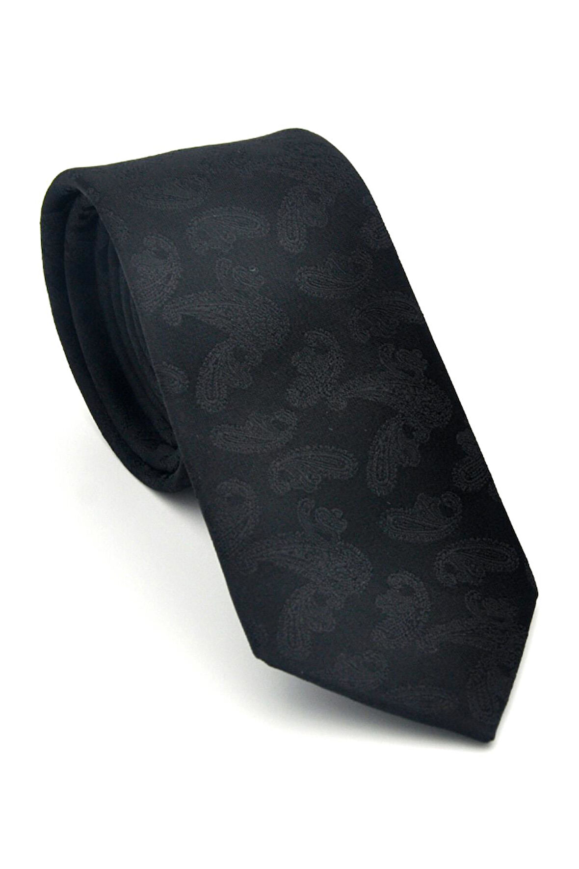Şal Desenli Siyah Dokuma Kumaş Mendilli Slim Fit Kravat // SDK-2512-1