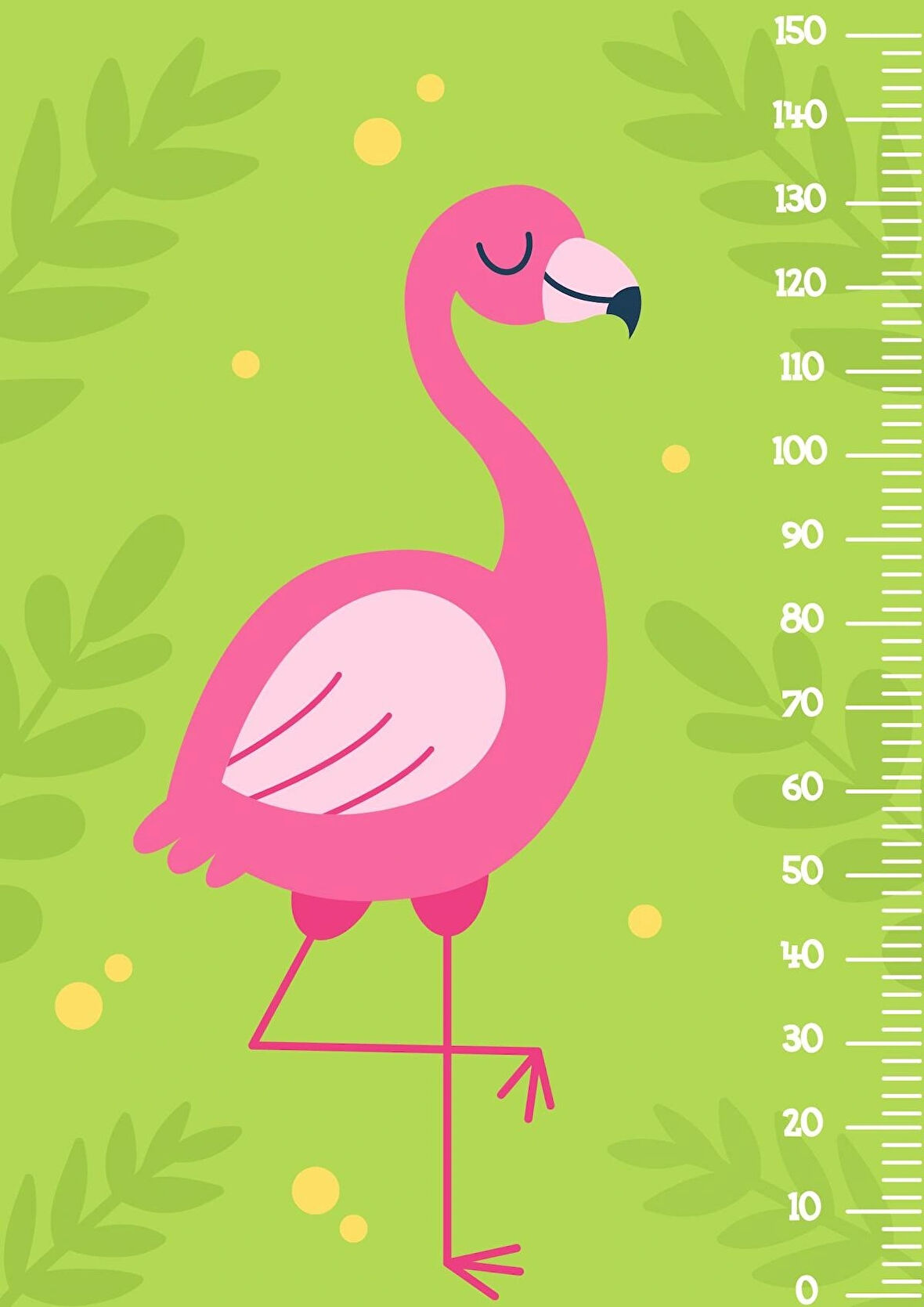 Güzel Flamingo Boy Ölçer Çocuk Duvar Dolap Kapı için Yapışkanlı Sticker 155 cm x 100 cm