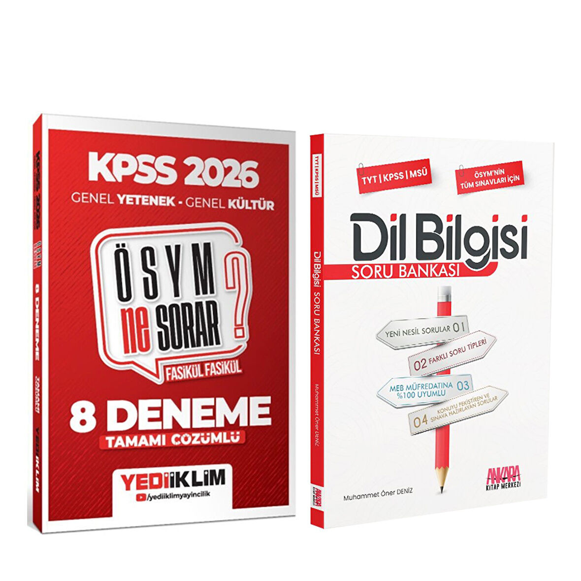 Yediiklim 2026 KPSS ÖSYM NE SORAR GY GK Tamamı Çözümlü Fasikül 8 Deneme ve AKM Dil Bilgisi Soru Bankası Seti 2 Kitap