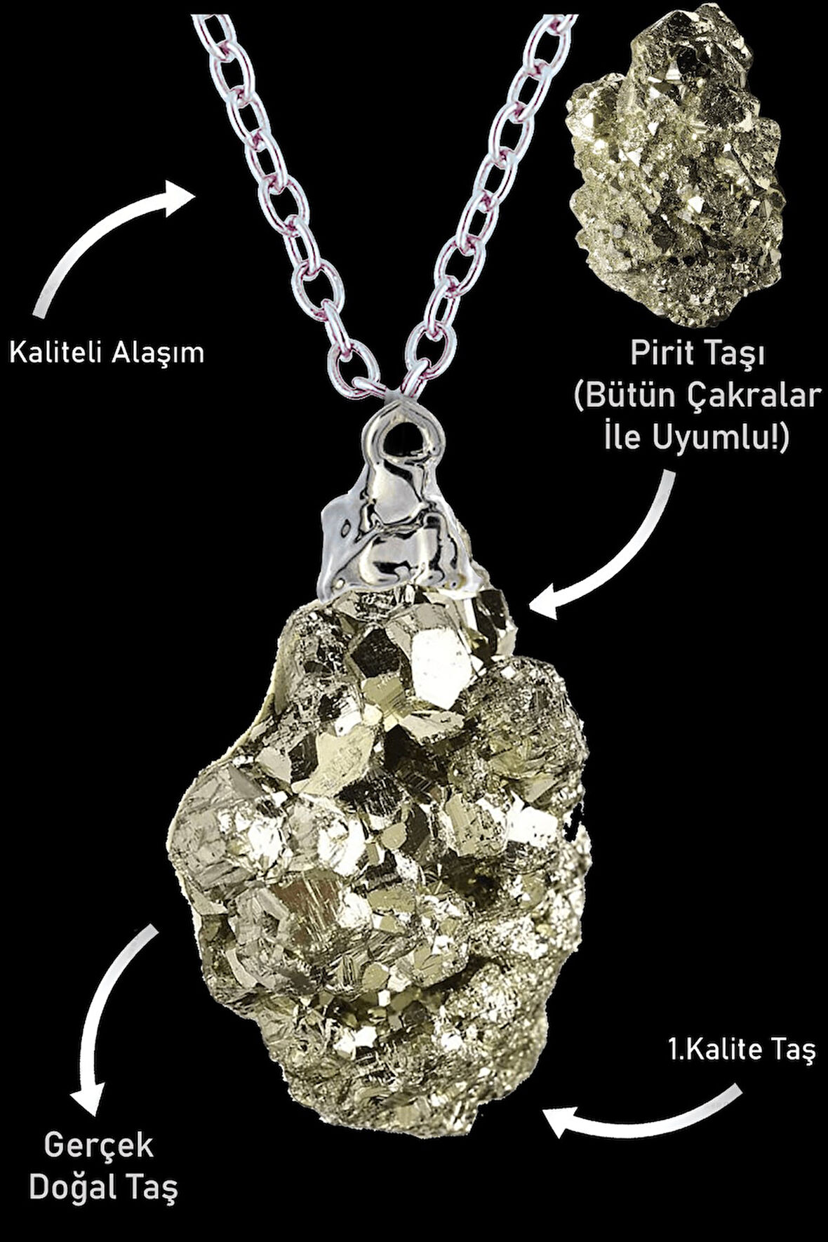 Sertifikalı Ham İşlenmemiş Gerçek Pirit Taşı Kolye