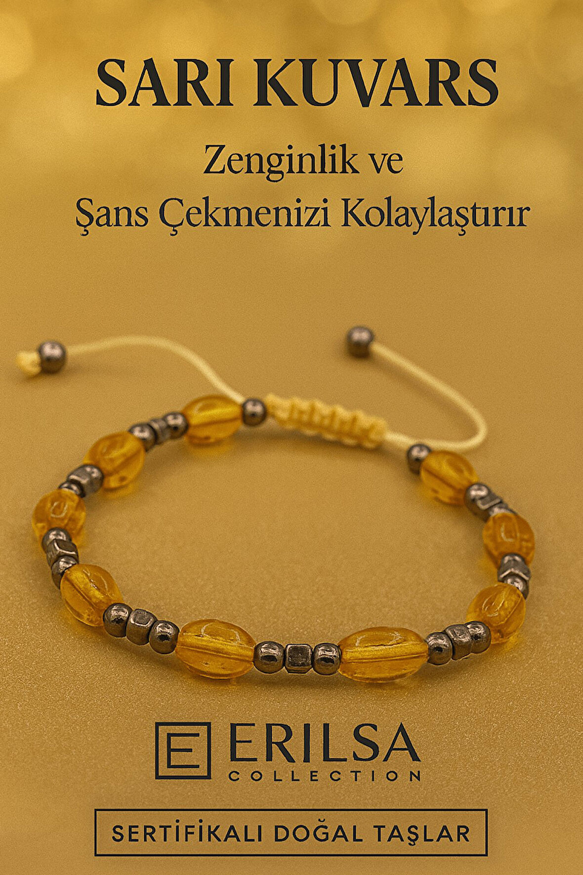 Sertifikalı Sarı Kuvars Taşı Bileklik Zenginlik Enerjisini Artırır ve Şans Alanınızı Genişletir