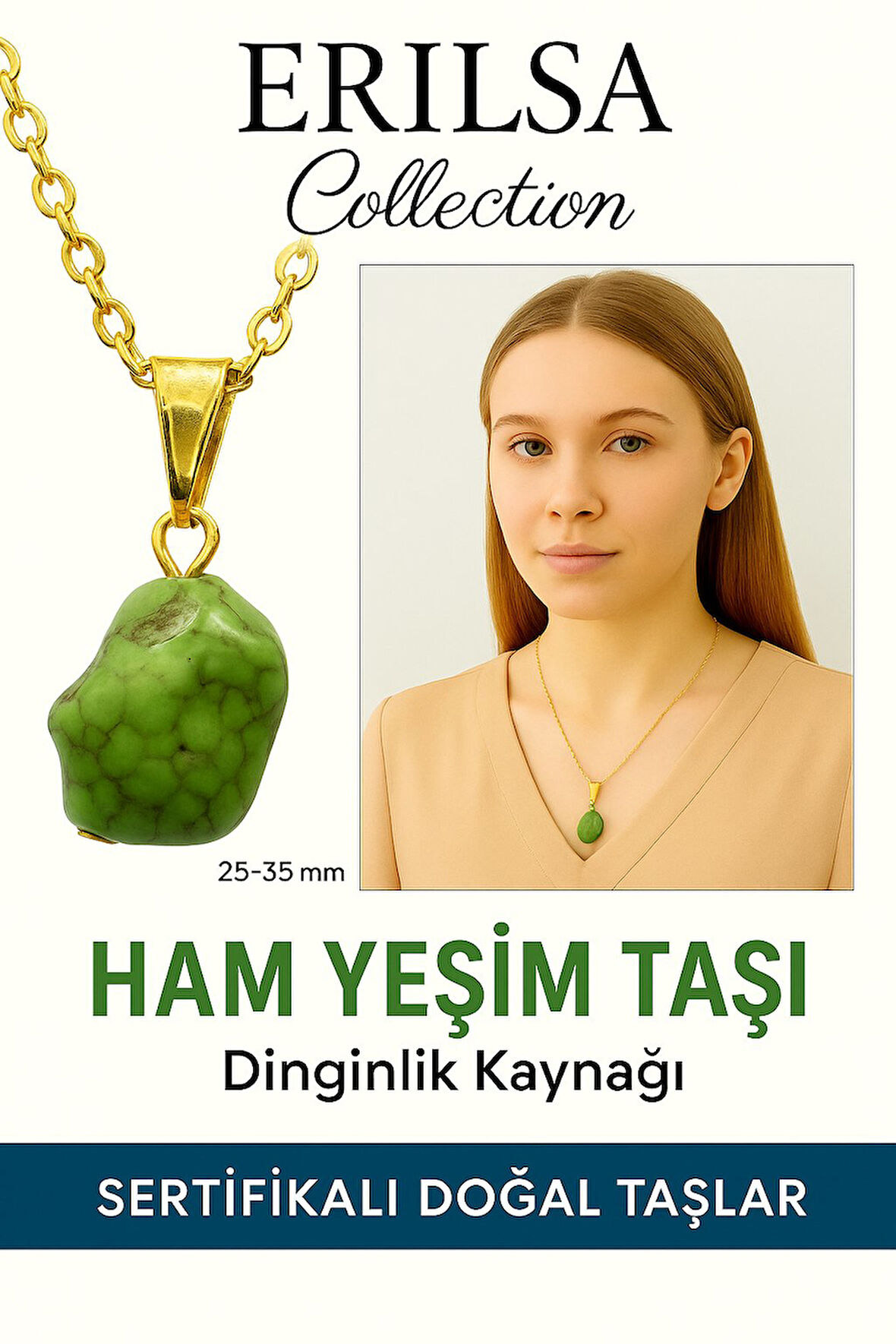 Sertifikalı Ham İşlenmemiş Yeşim Taşı Kolye
