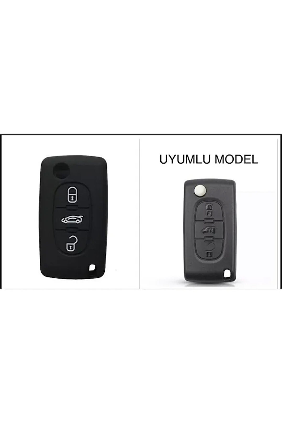 Peugeot Uyumlu 107 207 307 407 308 607 Uyumlu 3 Tuş Silikon Anahtar Koruma Kılıf Siyah Renk