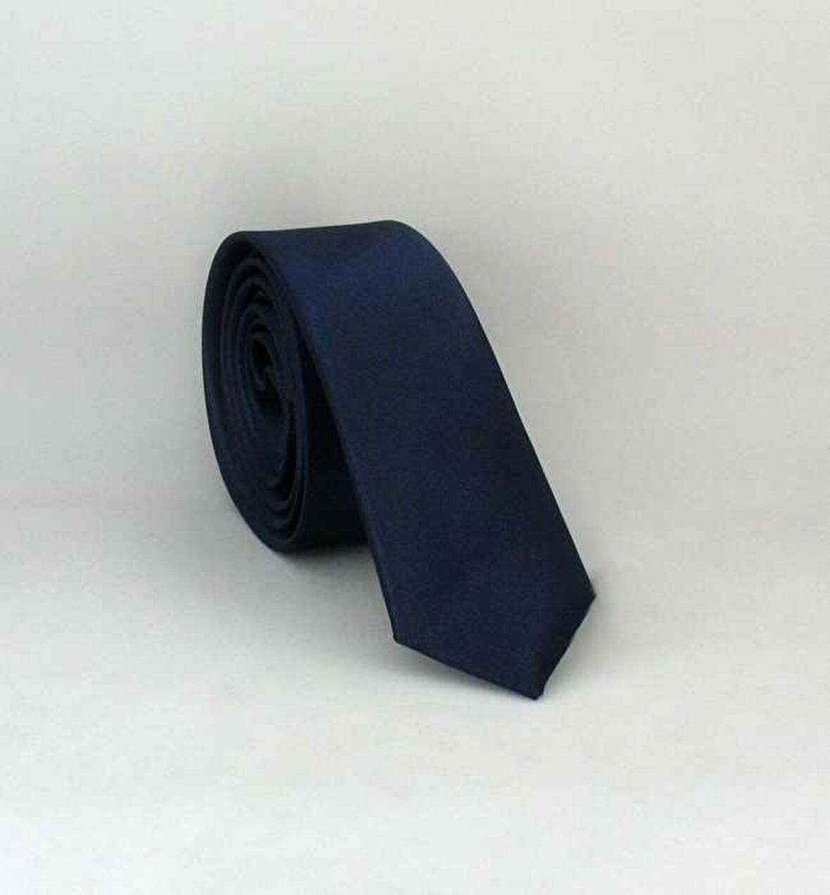 Lacivert Ultra Slim Fit Düz Renk Saten Kravat - USS-03