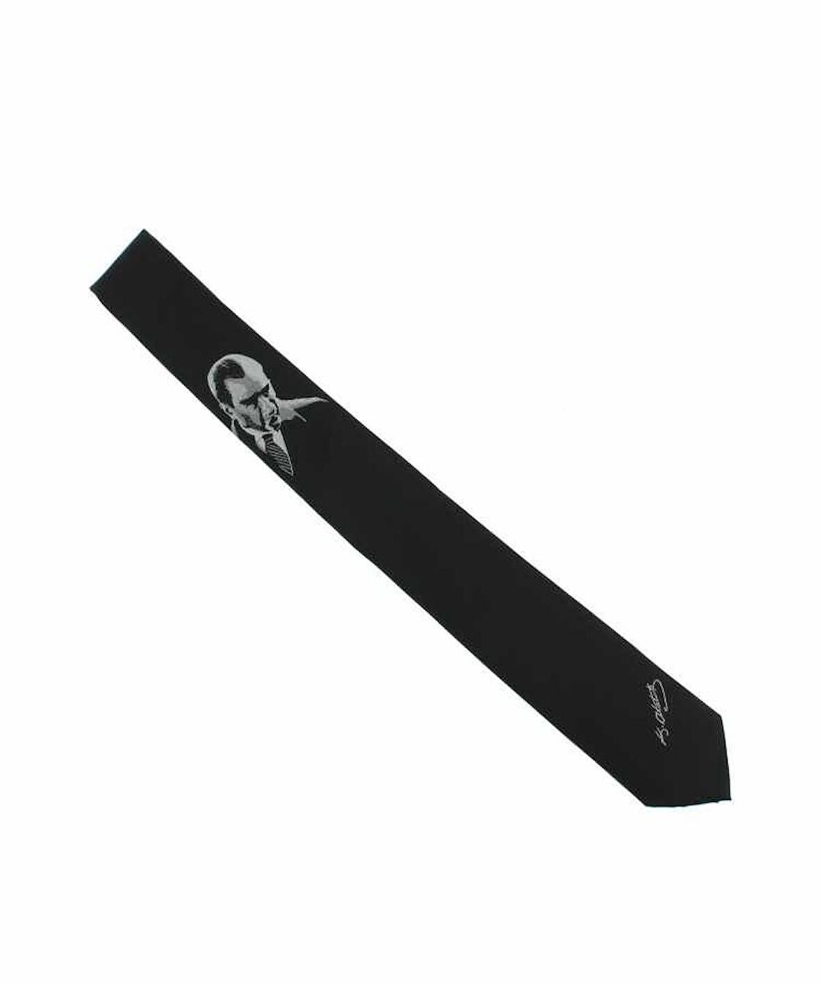 Atatürk ve İmza Desenli Dokuma Siyah Kravat - AK-11