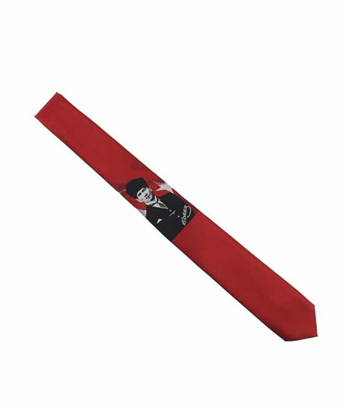 Atatürk ve İmza Desenli Dokuma Kırmızı Kravat - AK-14