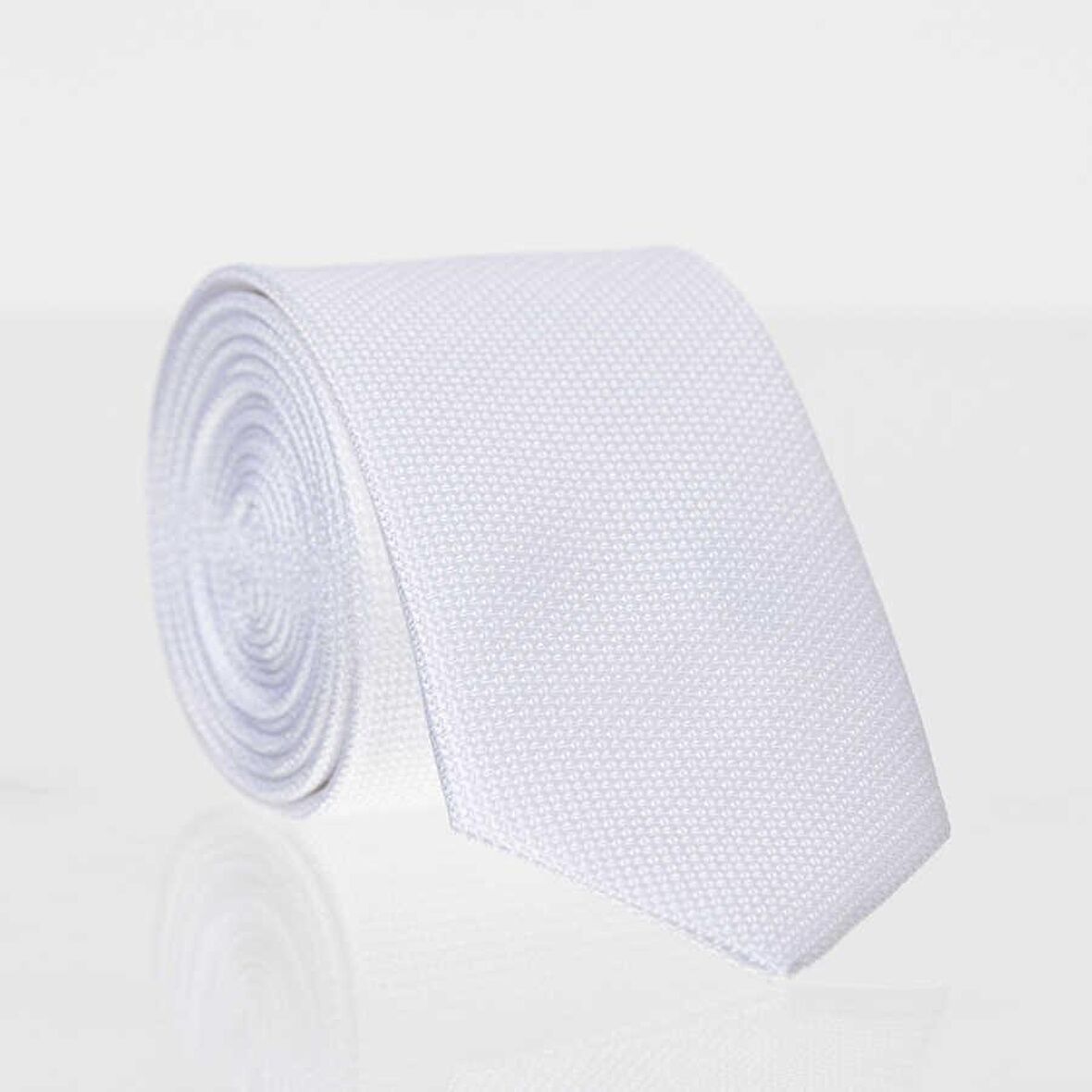 Beyaz Slim Fit Düz Renk Dokuma Kravat / DDK-49