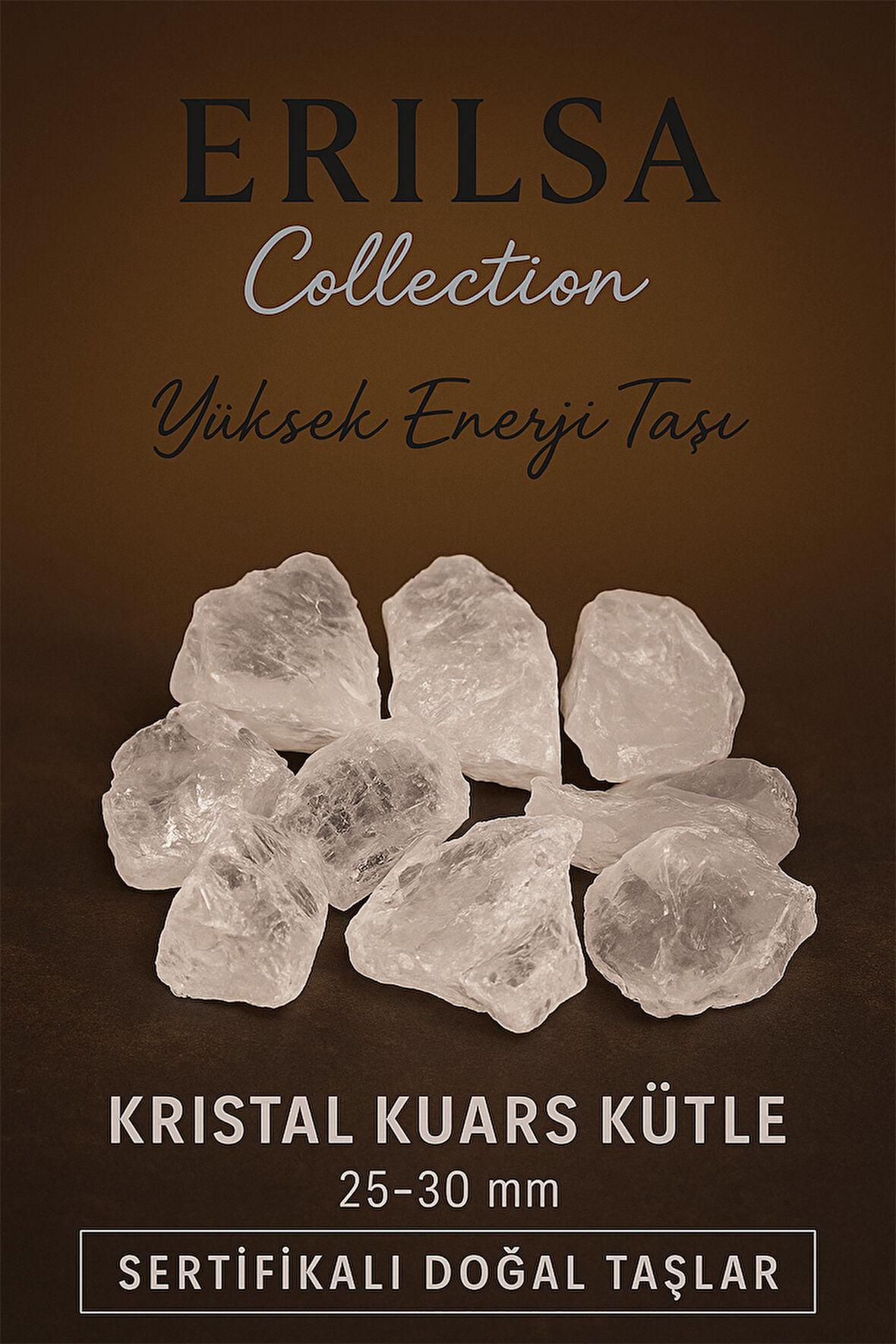 Sertifikalı Kristal Kuvars Taşı Kütle 25–30 mm – Yüksek Enerji ve Arınma Taşı Doğal Ham Form