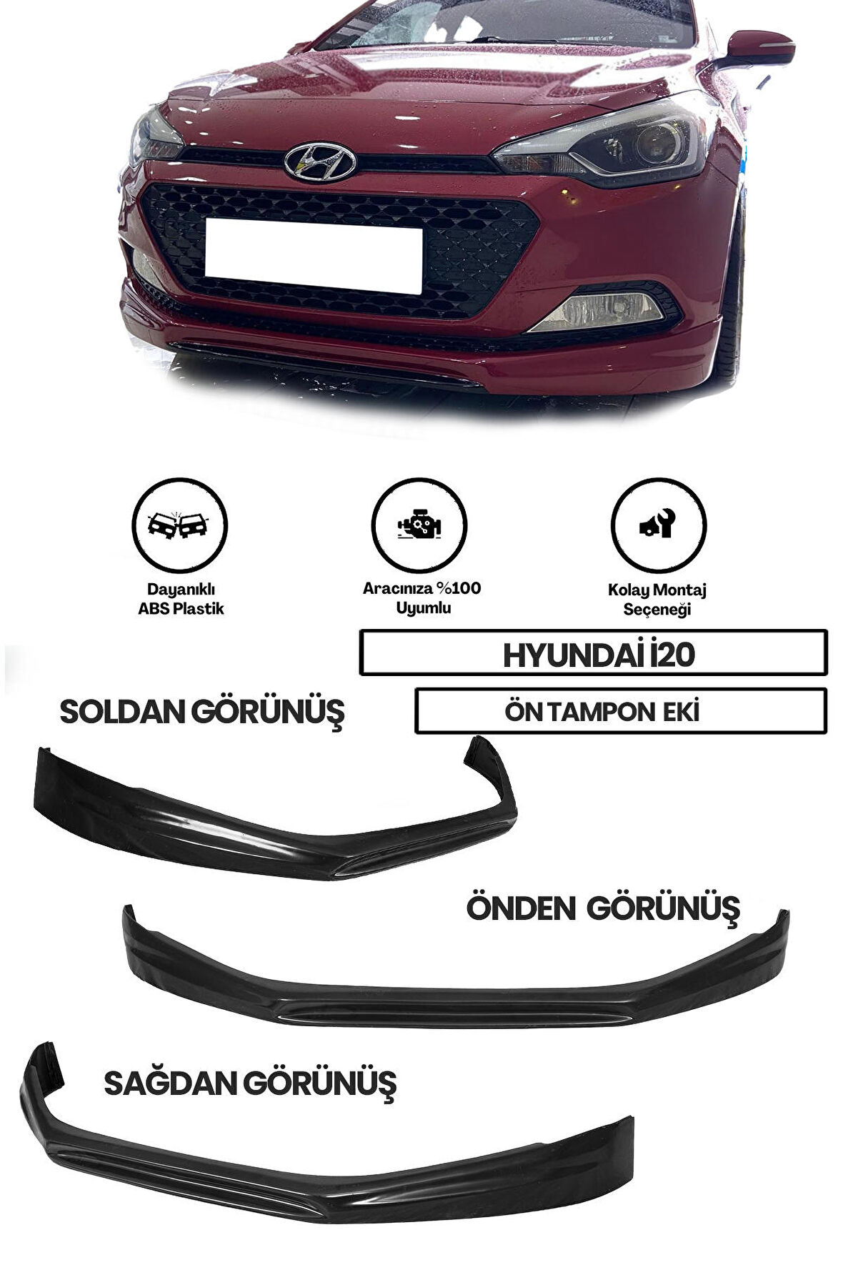 Hyundai I20 Uyumlu Ön Tampon Eki (plastik)