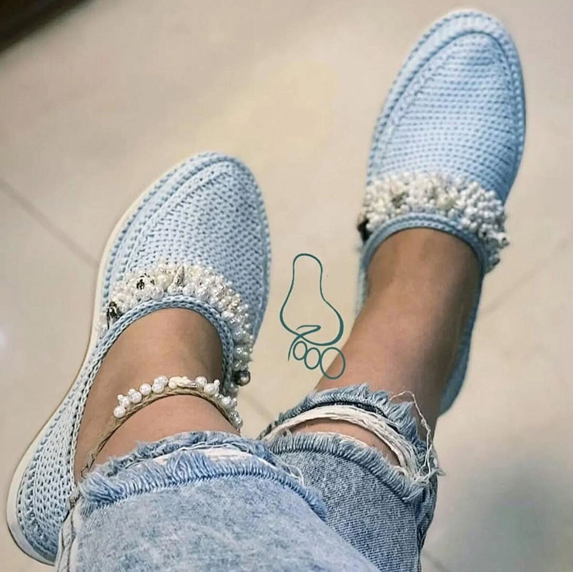 Buz Mavisi İncili Kadın Espadril